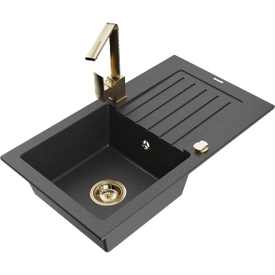 Mexen Pablo кухненска мивка от гранит с 1 корито и сушилник и кухненски смесител Rita, черен на петна - 6510-76-670300-50 (6510-76-670300-50)