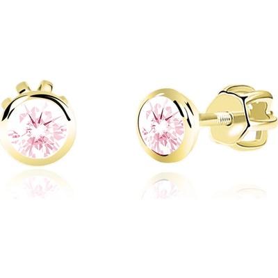 Duppi Dievčenské náušnice okrúhle DU 32137 zo žltého zlata s kamienkami ružovými zapínanie balónik
