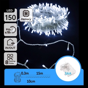 Aigostar - LED външен коледен гирлянд 150xLED/8 функции 15, 3m IP44 студено бяло (AI1370)