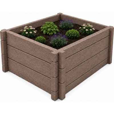 Báča Beton Betonový vyvýšený záhon - imitace dřeva 80 x 80 x 25 cm, Hnědá