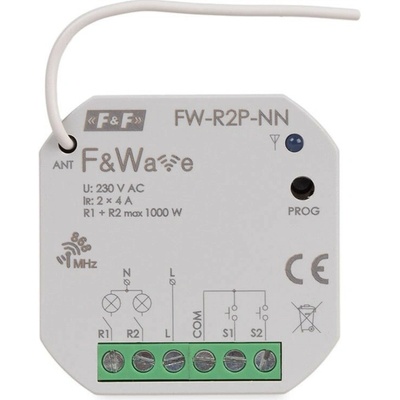 FW-R2P-NN - Dvojkanálové bezdrôtové multifunkčné relé bez N vodiča ON/OFF/impulz/1s-48hod, 195-265V, 2x 4A
