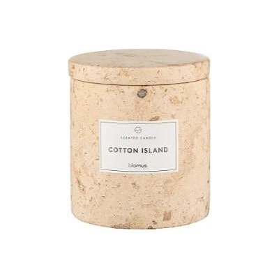 Blomus (Германия) Ароматна свещ BLOMUS FRABLI с аромат Cotton Island - Ø8 х h9 см - цвят травертин (BLOMUS 65449)