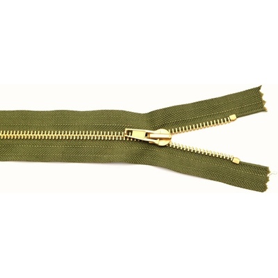Jeans zipsy mosadzné č. 5 nedeliteľné - dĺžka 10 cm - 25 cm 14 cm khaki