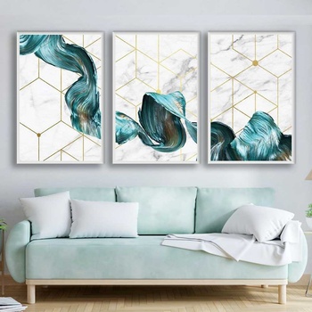 Image 1 of Decono Картини Бял Мрамор със Златни Нишки