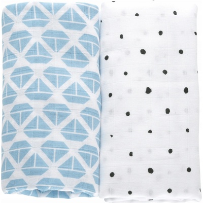MOTHERHOOD Přikrývka a zavinovačka mušelínová Premium 2 ks Blue Classics 100x120