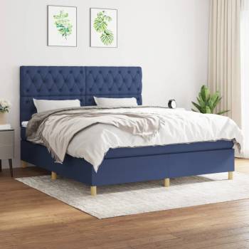 vidaXL Боксспринг легло с матрак, синьо, 160x200 см, плат (3142591)