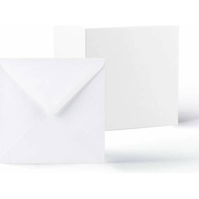 Hladké bílé kartičky 250 g/m² a obálky 100 g/m² – balení - 155 x 155 mm + 145 x 145 mm - Bílá