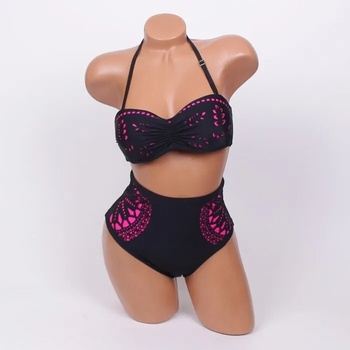 Image 1 of Бански от две части в черен и цикламен цвят