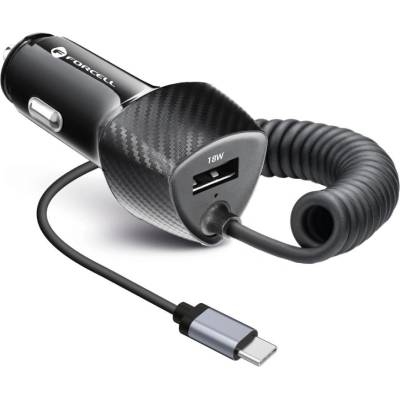 Forcell Зарядно за кола Forcell - F-Energy Carbon, CC50-1AC, 38W, с кабел USB-C, черно (5903396133831)