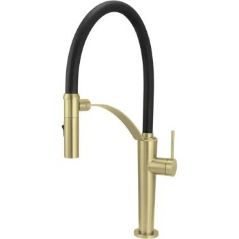 Твоят Стил - Кухненски Мивки Златен мат смесител за кухня с огъващ се чучур и два вида струя - Corda Brush Gold