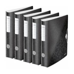Leitz quality folder 180° Active WOW, pack of 5, A4, narrow, rounded spine, 6.5 cm wide, elastic band closure, light polyfoam, plastic folder, WOW series, black, 11070095 - 11070095-5