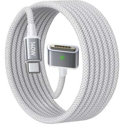 Lisen Кабел за данни (YL0123070001) за MacBook - Lisen - Type-C към MagSafe 3, 140W бързо зареждане, оплетен, 2м - Сребрист