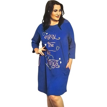 Тъмносиня макси нощница с розов надпис и бели сърца