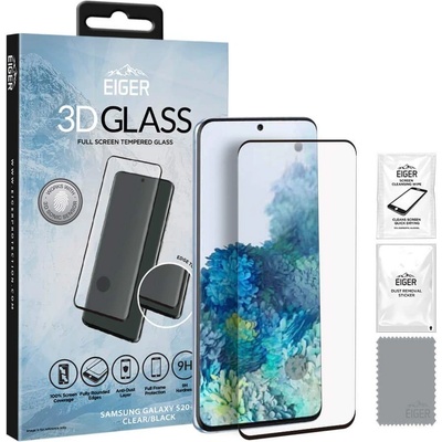 Eiger 3D Glass Edge to Edge Full Screen Tempered Glass - калено стъклено защитно покритие с извити ръбове за целия дисплея на Samsung Galaxy S20 Plus (черен-прозрачен)
