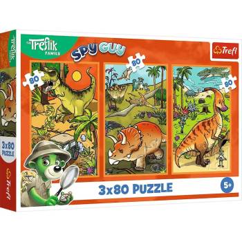 Trefl - Puzzle 3x80 Trefliks in the world of dinosaurs - 40 - 99 piese