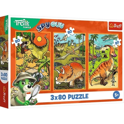Trefl - Puzzle 3x80 Trefliks in the world of dinosaurs - 40 - 99 piese