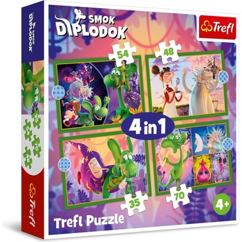 Trefl Пъзел Trefl 4 в 1 - Светът на динозавърчето Диплодок (34663)