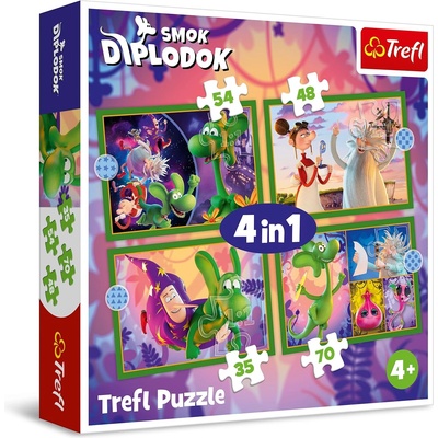 Trefl Пъзел Trefl 4 в 1 - Светът на динозавърчето Диплодок (34663)