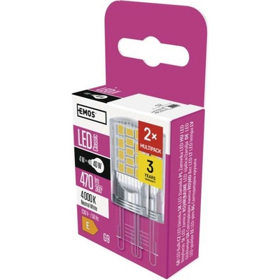 Emos LED žiarovka Classic JC 4W G9 neutrálna biela, 2 ks