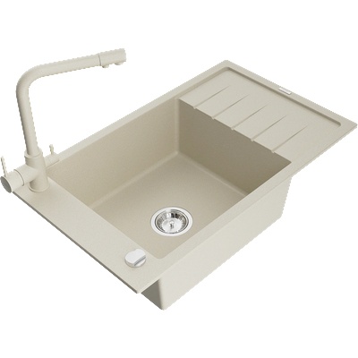 Mexen Elias еднокоморна гранитна мивка с дренираща плоскост и кухненски смесител Duero, бежов - 6511-69-671600-69 (6511-69-671600-69)