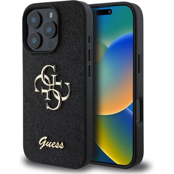 GUESS Гръб Guess PU Fixed Glitter 4G Metal Logo Case за iPhone 16 Pro - Черен (3666339328467)