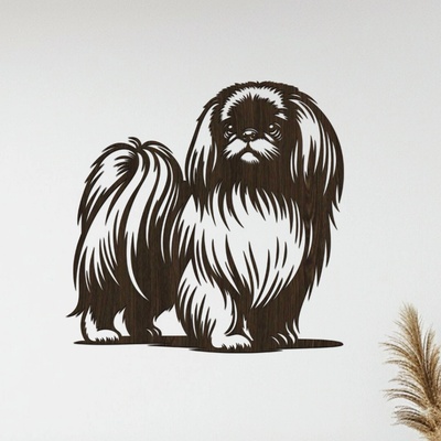 dřevo života Dřevěný obraz psa Pekingese Zvolte rozměr šxv (cm): 40x39, Zvolte barvu dekoru: Wenge