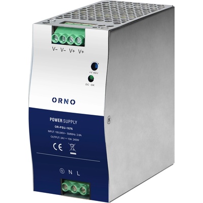 ORNO Průmyslový napájecí zdroj na DIN lištu, 24VDC, 10A, 240W, kovové pouzdro