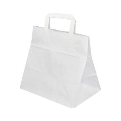 Papírová taška bílá Takeaway 280x170x270 mm s plochým uchem, odnosová taška