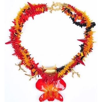 Dannyra Колие с естествена орхидея, корали, коралови клончета Fire Corals Dannyra Jewels