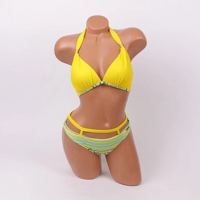 Свеж дамски бански в жълто и райе