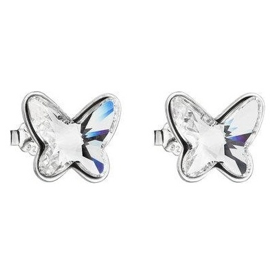Evolution Group strieborné náušnice pecka s krystaly Swarovski bílý motýl 31251.1