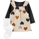 Carter's Set 3dielny tričko dl. rukáv šaty na traky pančuchy Hearts dievča