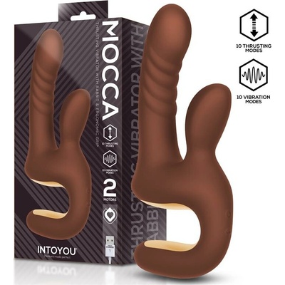 InToYou Mocca Thrusting Rabbit Vibrator with Ergonomic Grip Brown