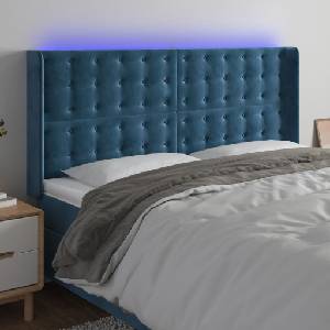 vidaXL LED горна табла за легло, тъмносиня, 163x16x118/128 см, кадифе (3124540)