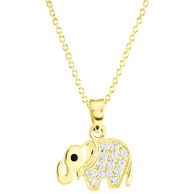 Gemmax Zlatý řetízek se slonem se zirkony a onyxem GLSYX-41551-36261