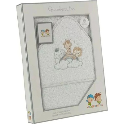 Gamberritos Бебешка хавлия Gamberritos - Животни, 100 х 100 cm, сив кант (109703)