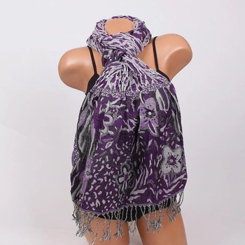 Image 1 of Лилав шал с цветя, орнаменти и ламе