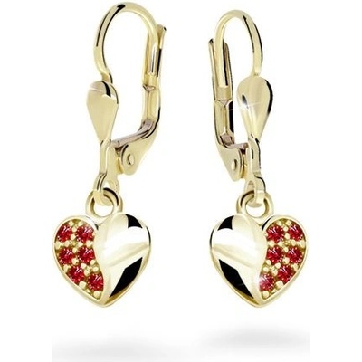 Danfil dětská srdíčka C2160 ze žlutého zlata s kamínky Ruby Dark zapínání klapka
