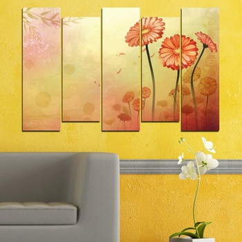 Vivid Home Картини пана Vivid Home от 5 части, Цветя, Канава, 110x65 см, 3-та Форма №0281