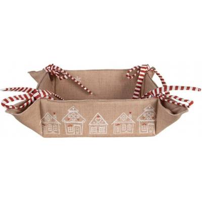 Bavlněný košík na pečivo s motivem perníkových domečků Gingerbread Bliss – 35x35x8 cm