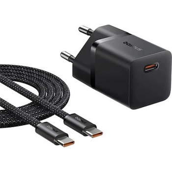 Baseus Зарядно устройство BASEUS GaN5 MINI за захранване от мрежата с гнездо Type-C 25W, GaN5 + кабел Type-C, ЧЕРНО P1011090911301 (P1011090911301)