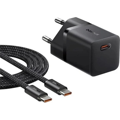 Baseus Зарядно устройство BASEUS GaN5 MINI за захранване от мрежата с гнездо Type-C 25W, GaN5 + кабел Type-C, ЧЕРНО P1011090911301 (P1011090911301)