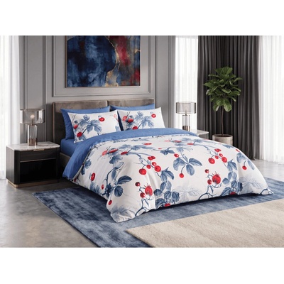 Textilomanie flanel obliečky z mikrovlákna BERRY BLOOM bielo-modré 70x90 140x200