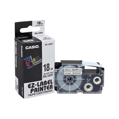 Casio originální páska do tiskárny štítků, Casio, XR-18SR1, černý tisk/stříbrný podklad, 18mm
