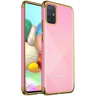 Samsung Силиконов прозрачен кейс New Electro за Samsung A715 Galaxy A71, Златна гланцирана рамка, Прозрачен (6121)