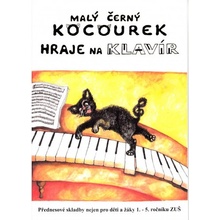 Malý černý kocourek hraje na klavír