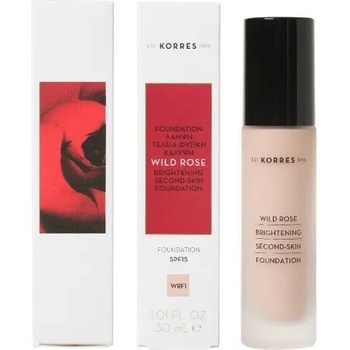 KORRES Озаряващ течен фон дьо тен с дълготраен ефект Дива роза , Korres Wild Rose Brightening Second-Skin Foundation SPF15 WRF1 30ml