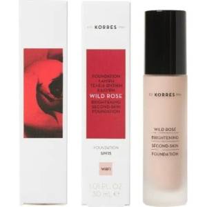 KORRES Озаряващ течен фон дьо тен с дълготраен ефект Дива роза , Korres Wild Rose Brightening Second-Skin Foundation SPF15 WRF1 30ml