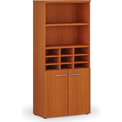 PRIMO Třídící regál s dveřmi WOOD, 800 x 420 x 1781 mm, 9 přihrádek, třešeň