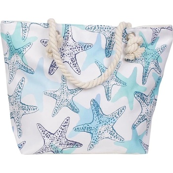 Плажна чанта в бяло с морски звезди